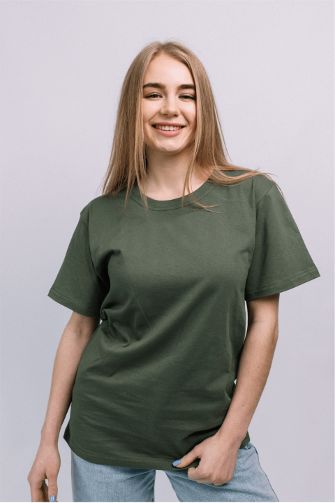 Женская Оливковая Светлая футболка из хлопка натуральная трикотажная