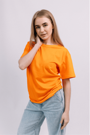 Женская Оранжевая футболка хб трикотажная яркая 