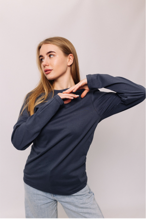 Женский темно-серый однотонный лонгслив из 100% хлопка без принта Антрацит