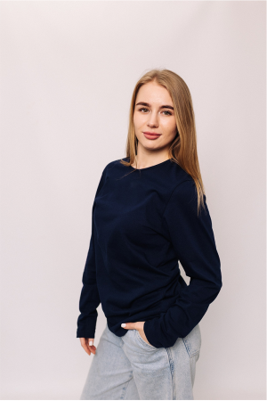 Женский лонгслив темно-синего цвета из 100% хлопка