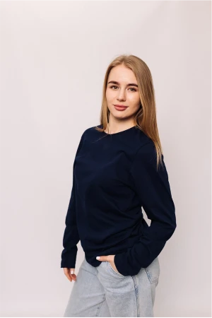 Женский лонгслив темно-синего цвета из 100% хлопка