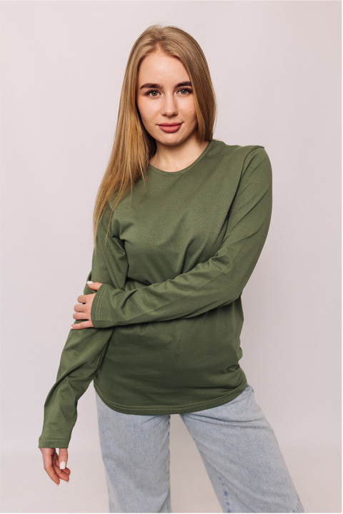Женский легкий базовый оливковый лонгслив