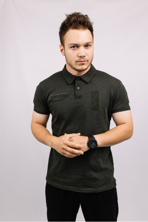 Мужская тактическая футболка Поло Олива с липучками для шевронов форма НГУ олива