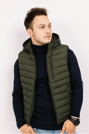 Мужская оливковая жилетка с капюшоном