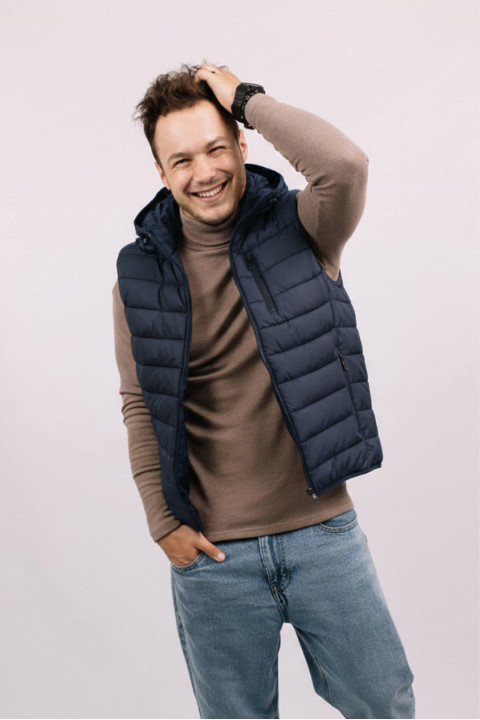 Мужская темно-синяя жилетка с капюшоном на молнии